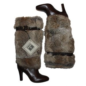Frye Ava Rabbit Fur Brown Leather Boots 6M